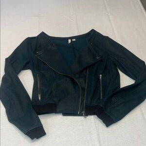 Frenchi Dark Green Knit Moto Jacket
